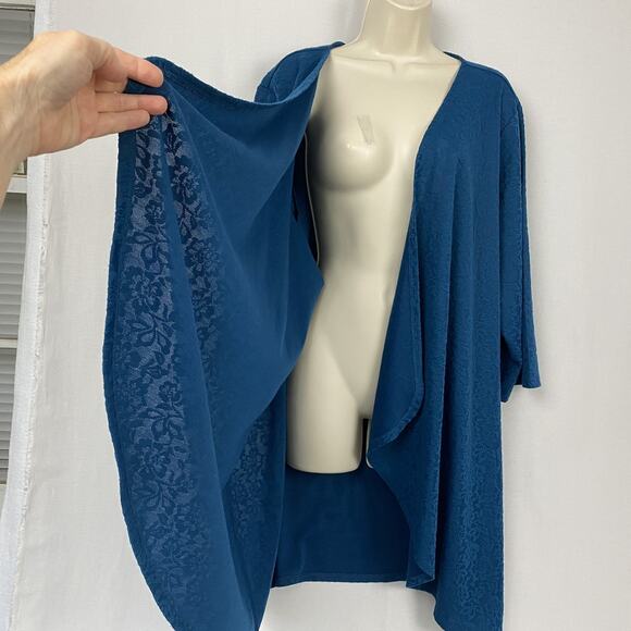 Catherines Cardigan Top Womens 3X 26-28W Blue Floral Lace Swing Open Lagenlook - Picture 5 of 15